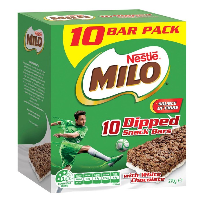 

Elvira- Nestle Milo Snack Bar - Dipped White Chocolate 270G