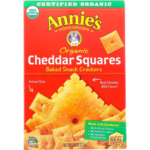 

Elvira- Annie'S Homegrown, Organic Cheddar Squares, Baked Snack Crackers 213G