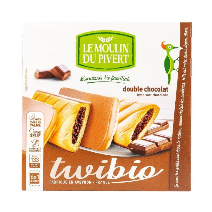 

Elvira- Le Moulin Du Pivert Twibio Double Chocolate Filled Snack Bars 150 G