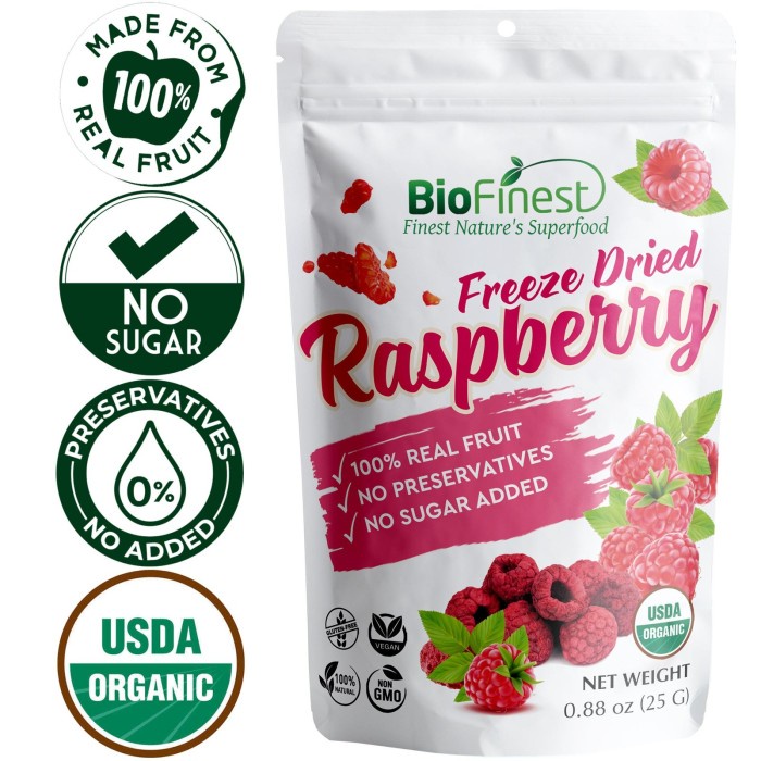 

Elvira- Biofinest Freeze-Dried Raspberry Snack Organic Fruit No Sugar 25 G
