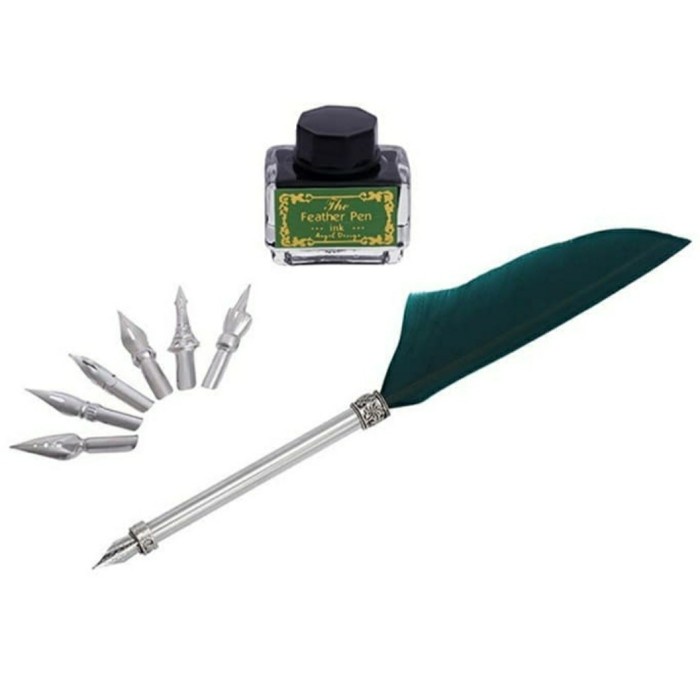 

Retro Calligraphy Feather Dip With Carved Pattern Ink