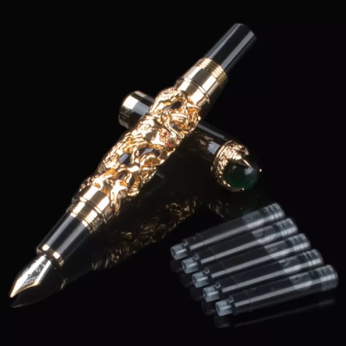 

Terlaris Jinhao Golden Dragon King Play Pearl Fine 18Kgp Nib Fountain Pen Black