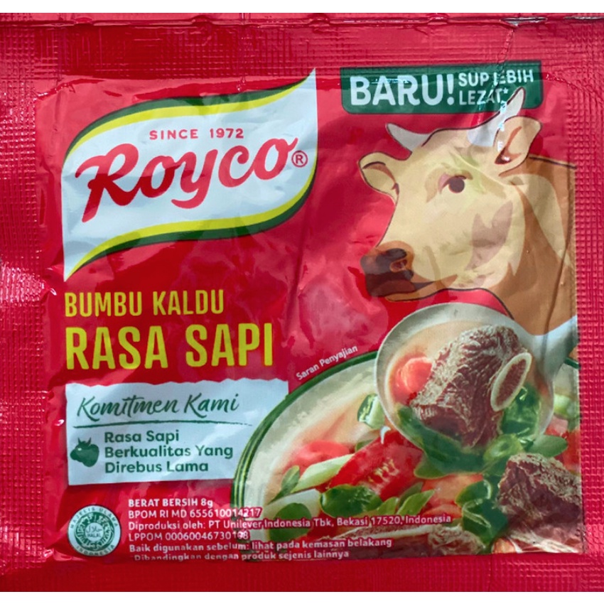 

Bumbu kaldu Royco rasa sapi 8 gr 1 renceng (12 sachet)