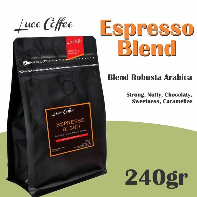 

Kopi Esresso Blend Robusta Arabica 240gr-Biji atau Bubuk-LuceCoffee ORIGINAL