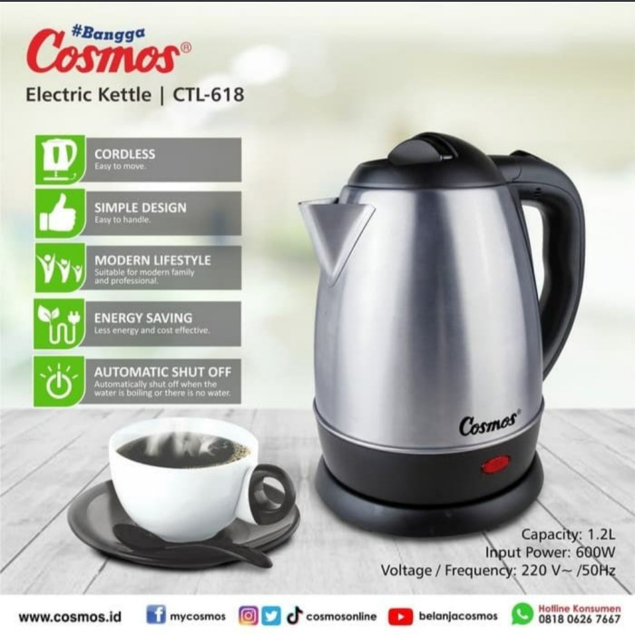 Harga Spesial Cosmos Kettle Listrik Ctl-618/Teko Listrik Ctl 618/Tempat Masak Air.