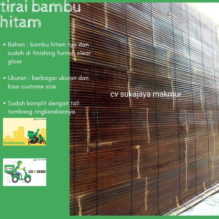 Terlaris Tirai Bambu Kere Kerai Krey Krei Tirai Gulung Gorden Bambu Hitam
