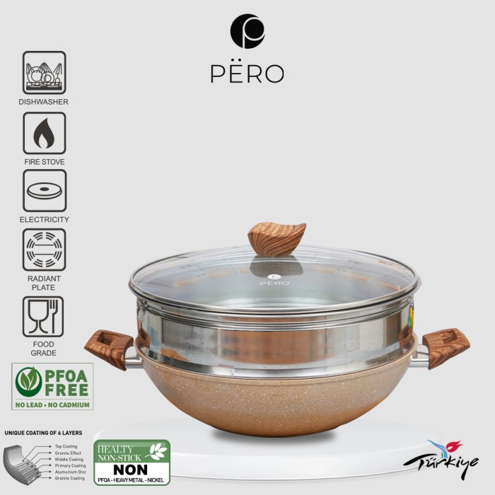Terlaris Pero Basic Doa Multifunction 2In1 Wok 32Cm + Steamer