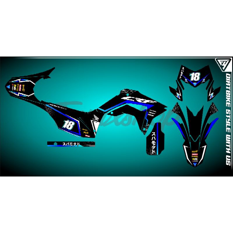 decal crf hitam biru / decal klx hitam biru / decal wr hitam biru / decal dtracker hitam biru