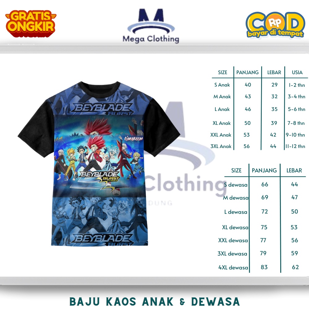 Kaos Beyblade Burst Turbo Anak & Dewasa - Baju Couple Anak & Dewasa Beyblade Burst Turbo Unisex Size