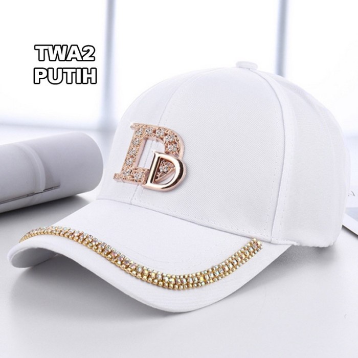topi Topi Baseball Pria Wanita Double D Manik Kristal kualitas Distro TWA - TWA2-PUTIH(C9H8) topi pr