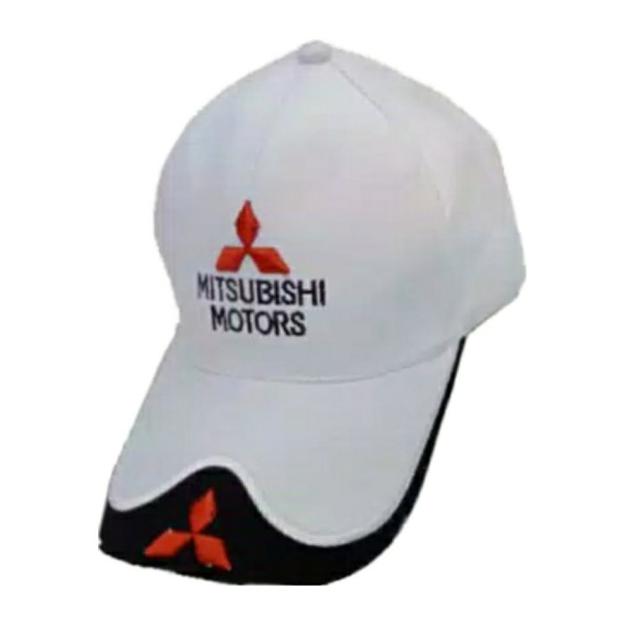 topi topi mitsubishi#topi pria#topi baseball#topi bordir#topi hitam/putih - Putih, All Size(Z9O7) to