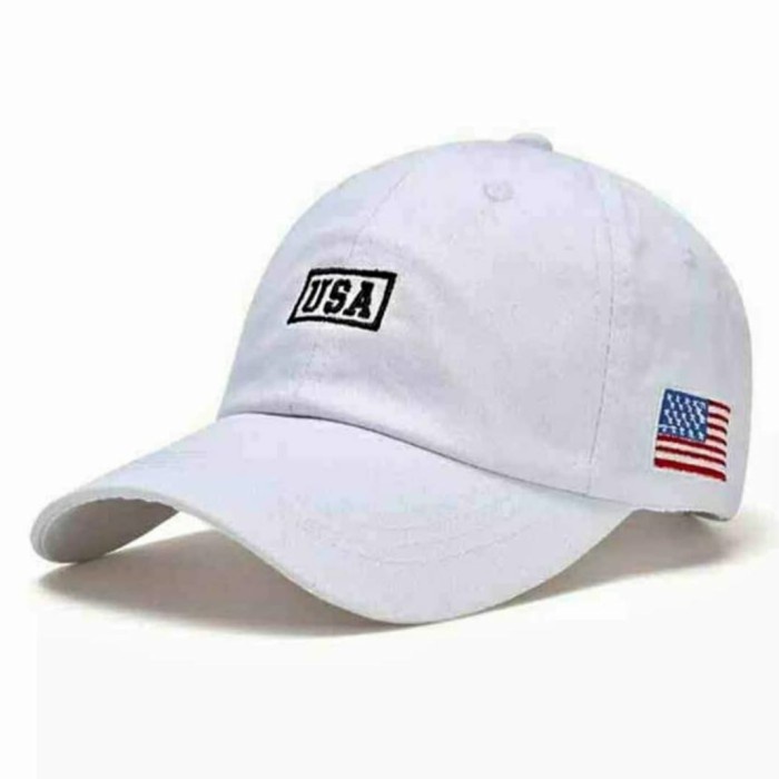 topi Topi Baseball Pria Distro Unisex Logo USA Berkualitas Distro - Putih(Z4W7) Termurah topi pria d