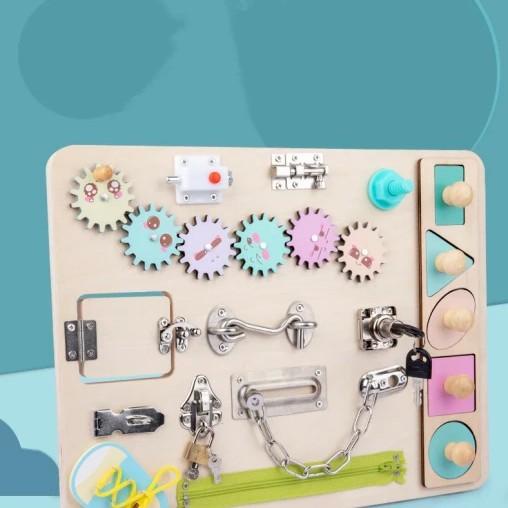 WOODEN BUSY BOARD, MAINAN MONTESSORI BUSY BOARD, MONTESSORI TOYS