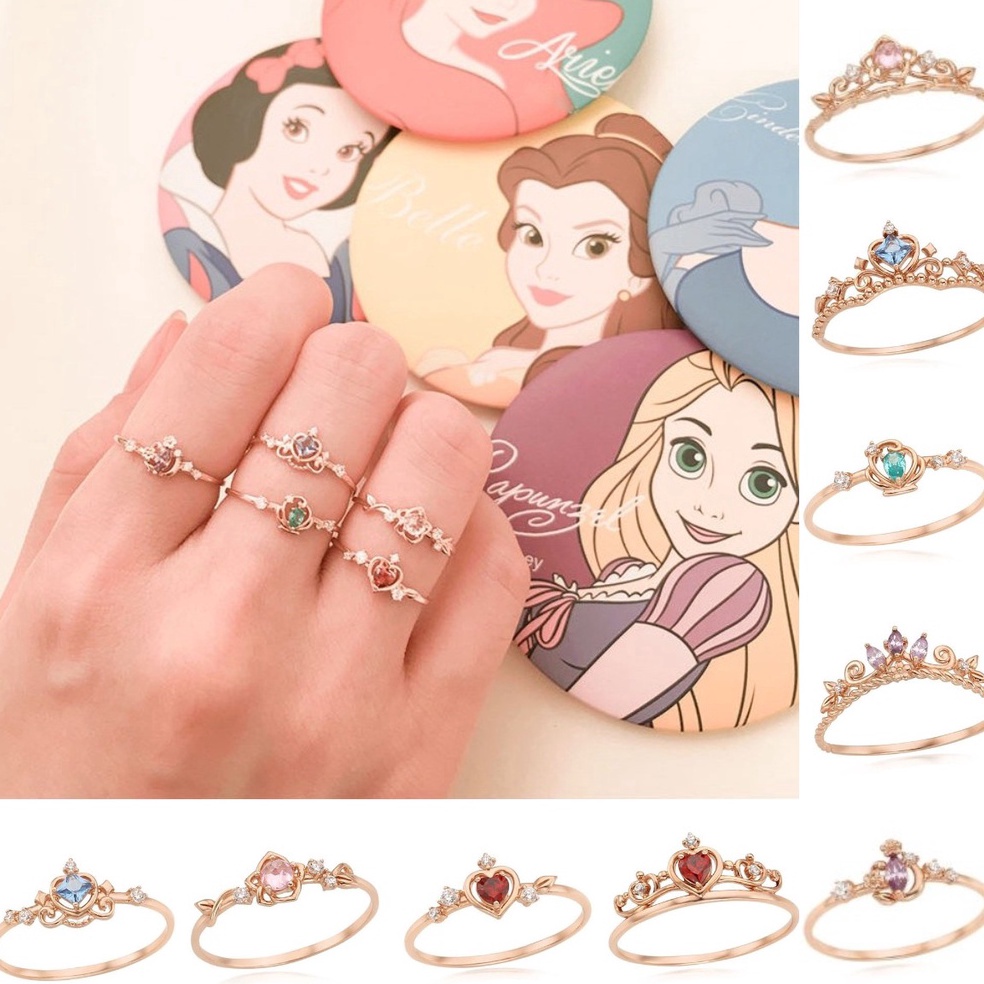 ぎ [COD]Ring Adjustable Disney Princess Ring 925 Silver Open Crown Ring Version Korea て
