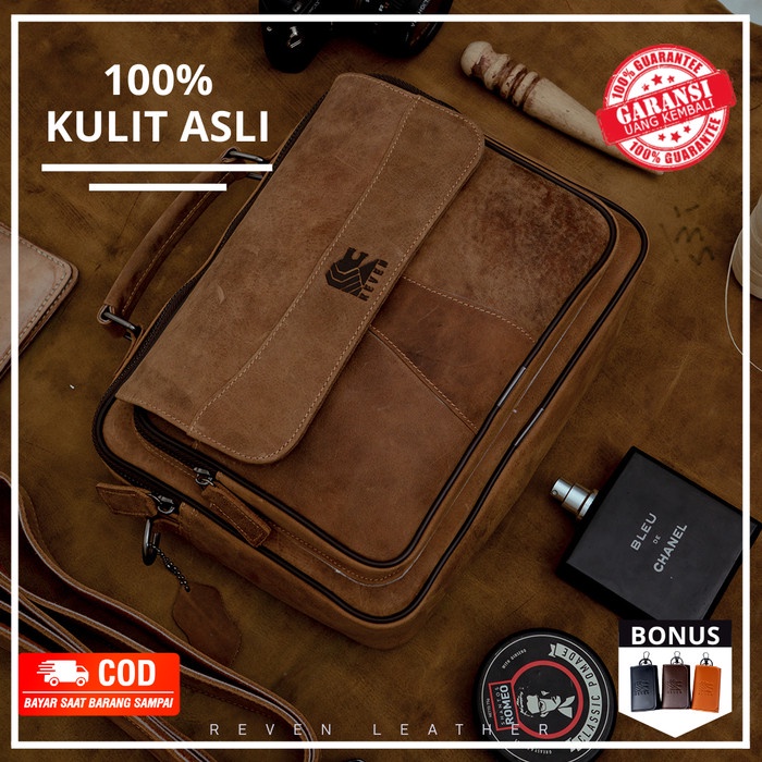 Tas Slempang Messenger Bag Kantor Pria Kulit Original Branded Anti Air
