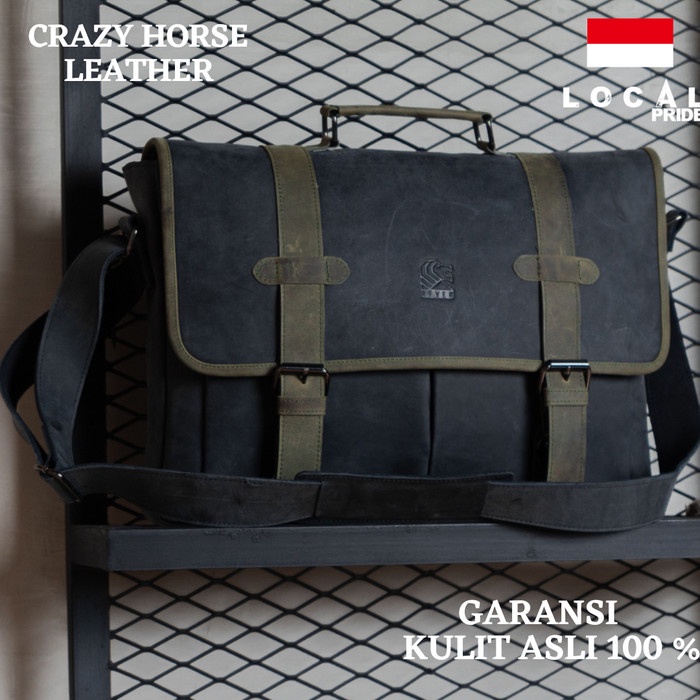 Briefcase Leather Pria Postman Bag Tas Laptop Kulit Asli Helsinki Bag
