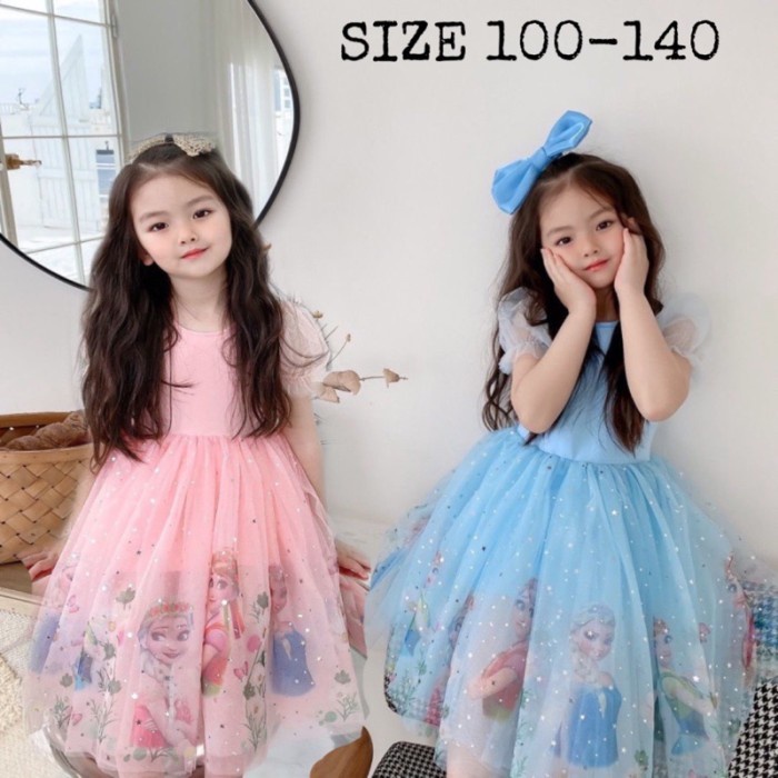3-10 Tahun Dress Princess Elsa Frozen Baju Anak Perempuan Berkualitas