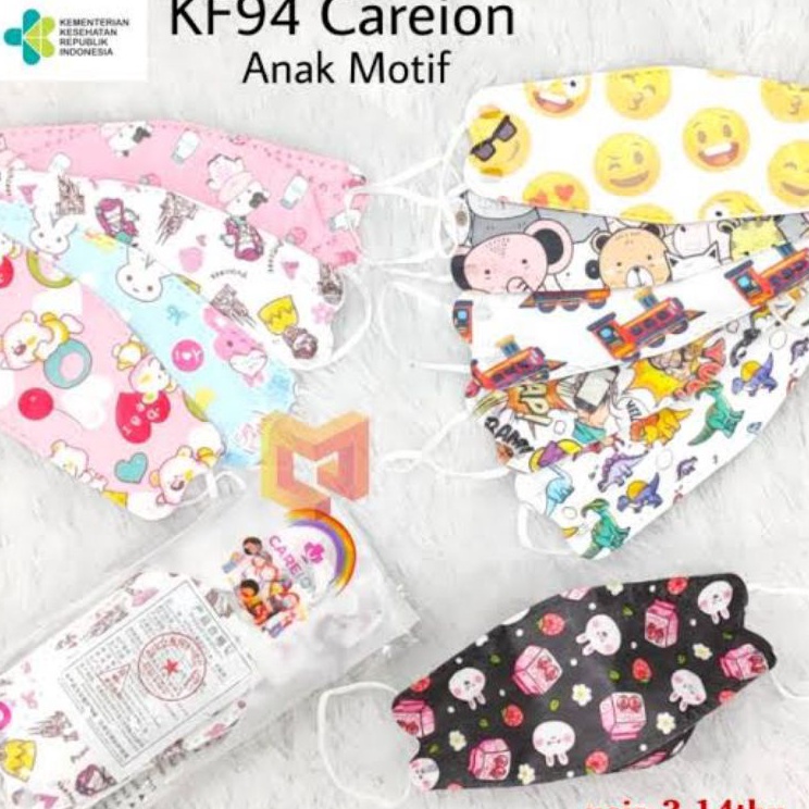 Model Baru CAREION MASKER KF MOTIF KEMENKES anak 3-7 tahun kids dino