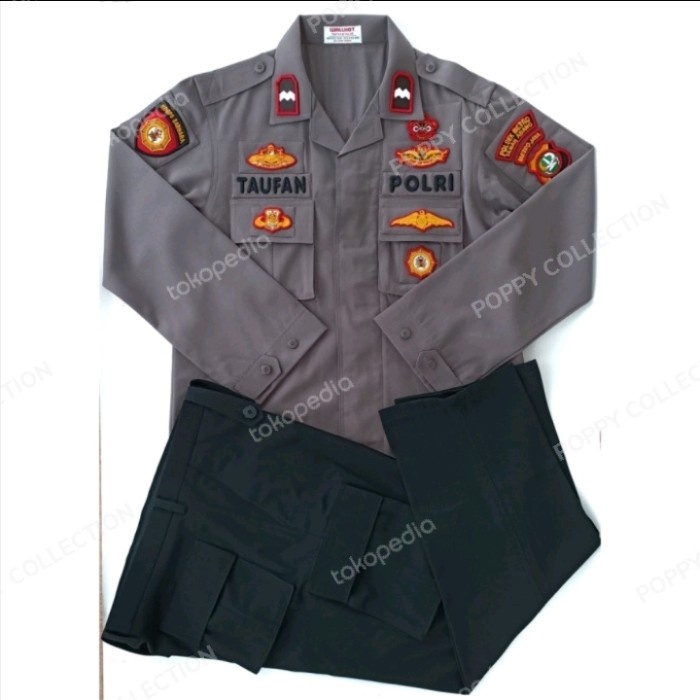 Murah Baju Pdl Polri Coklat + Bordir Timbul Set Lengkap Kualitas Terbaik - S
