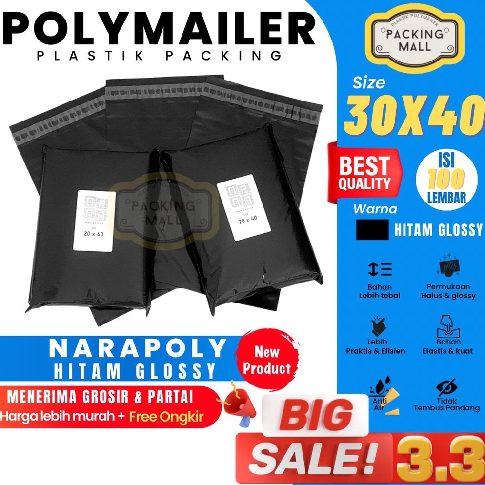 

Best product Plastik Packing HITAM GLOSSY 30x40 CM / Plastik Packing / Plastik olshop isi 100 lembar BJ9