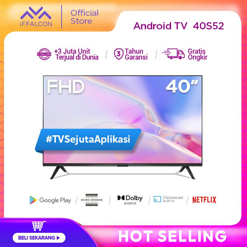 iFFALCON 40 inch Smart FHD TV - Android 11  - Google Play/Netflix/YouTube - WiFi/Bluetooth/HDMI/USB/