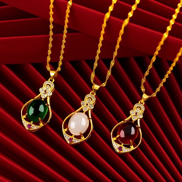 VSQM9575 [PROMO sALE] Kalung berlapis emas wanita 375% bertatahkan batu alam,panjang 60cm,hadiah per