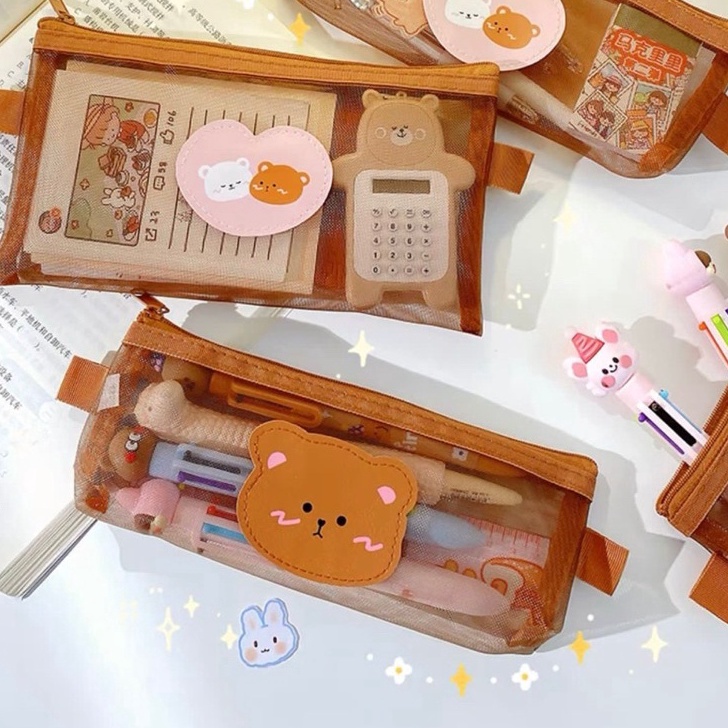 

SJRX9876 [PROMO sALE!!!] TEMPAT PENSIL / KOTAK PENSIL ALAT TULIS / TEMPAT MAKEUP TEDDY BROWN MODEL JARING JRW0096