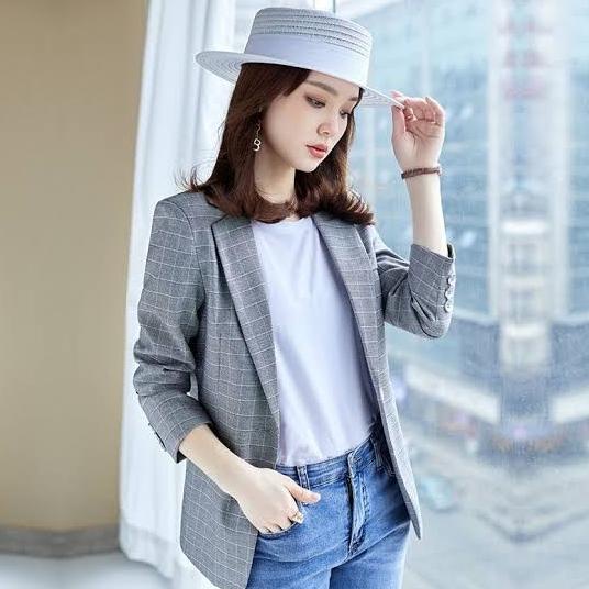 Terbaru Blazer Wanita Korea Motif Kotak