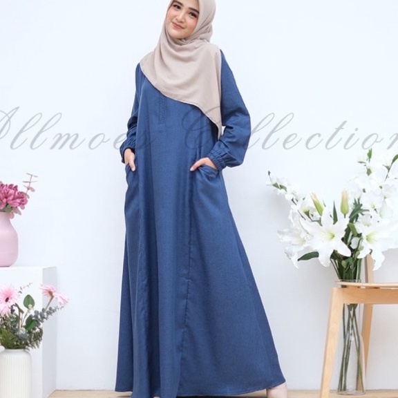 Stok Banyak Dress Azahra bahan katun madinah gamis simpel bahan katun madinah fodu