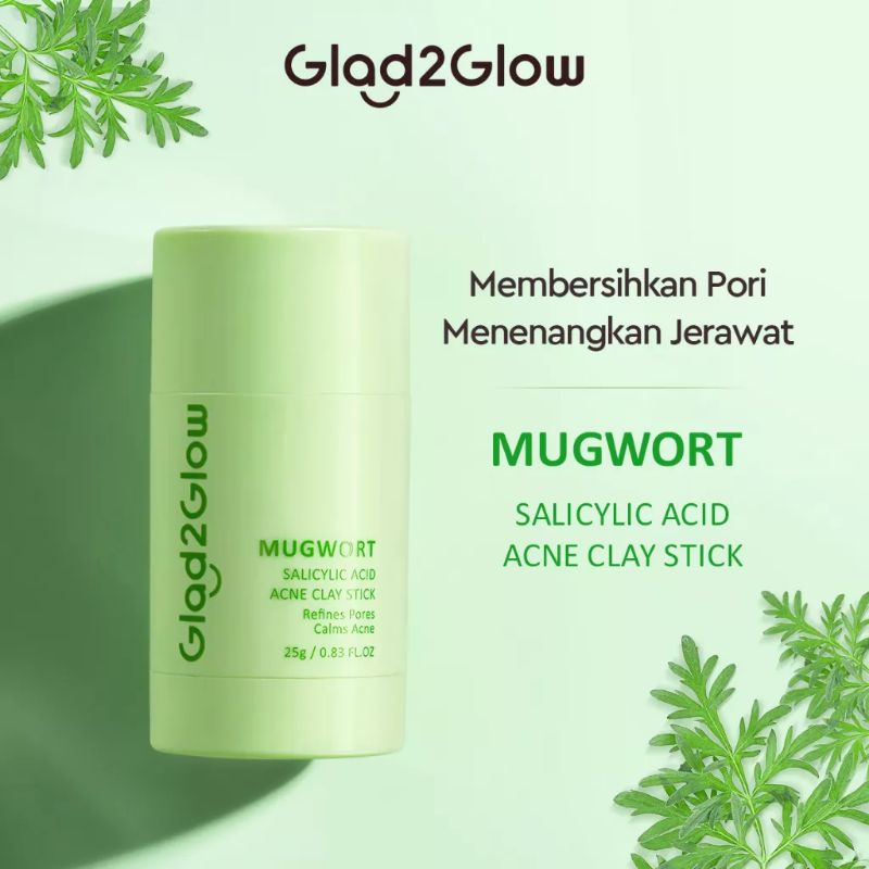 Glad2Glow Real Mugwort Clay Mask Stick Salicylic Acid Anti Pores&Acne Jerawat Komedo Cleansing Maske