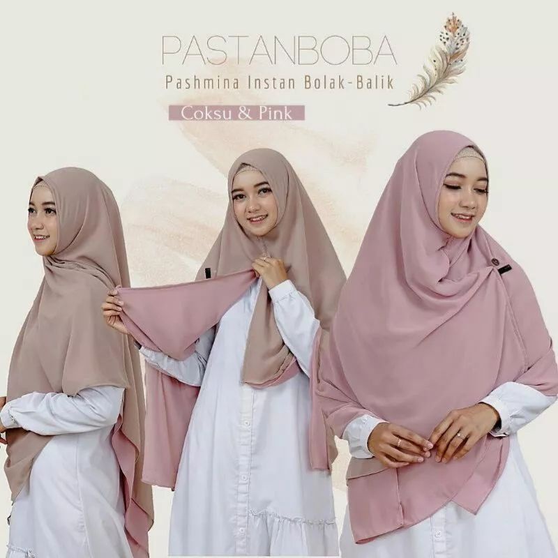 Hijab Instan Bolak Balik Pastanboba  2 Warna Premium Ceruty Babydoll Hijab Syar'i Hijab Pashmina