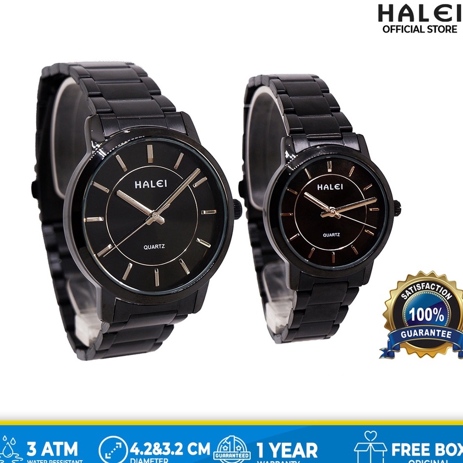 Ready Halei watch Official Store Jam Tangan Analog Pasangan Hitam Mewah Elegan 504 Original Garansi 