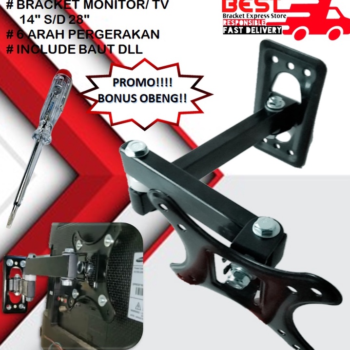 Model Baru SPj GARANSI COCOK Bracket Monitor PC  14" s/d 28 inch 14 17 19 22 24 27 28 inch swifle/le