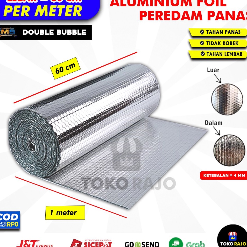 idI3u8T ( PER METER ) Aluminium Foil Bubble Peredam Panas Atap Rumah Ketebalan 4 mm  Lebar 60 cm