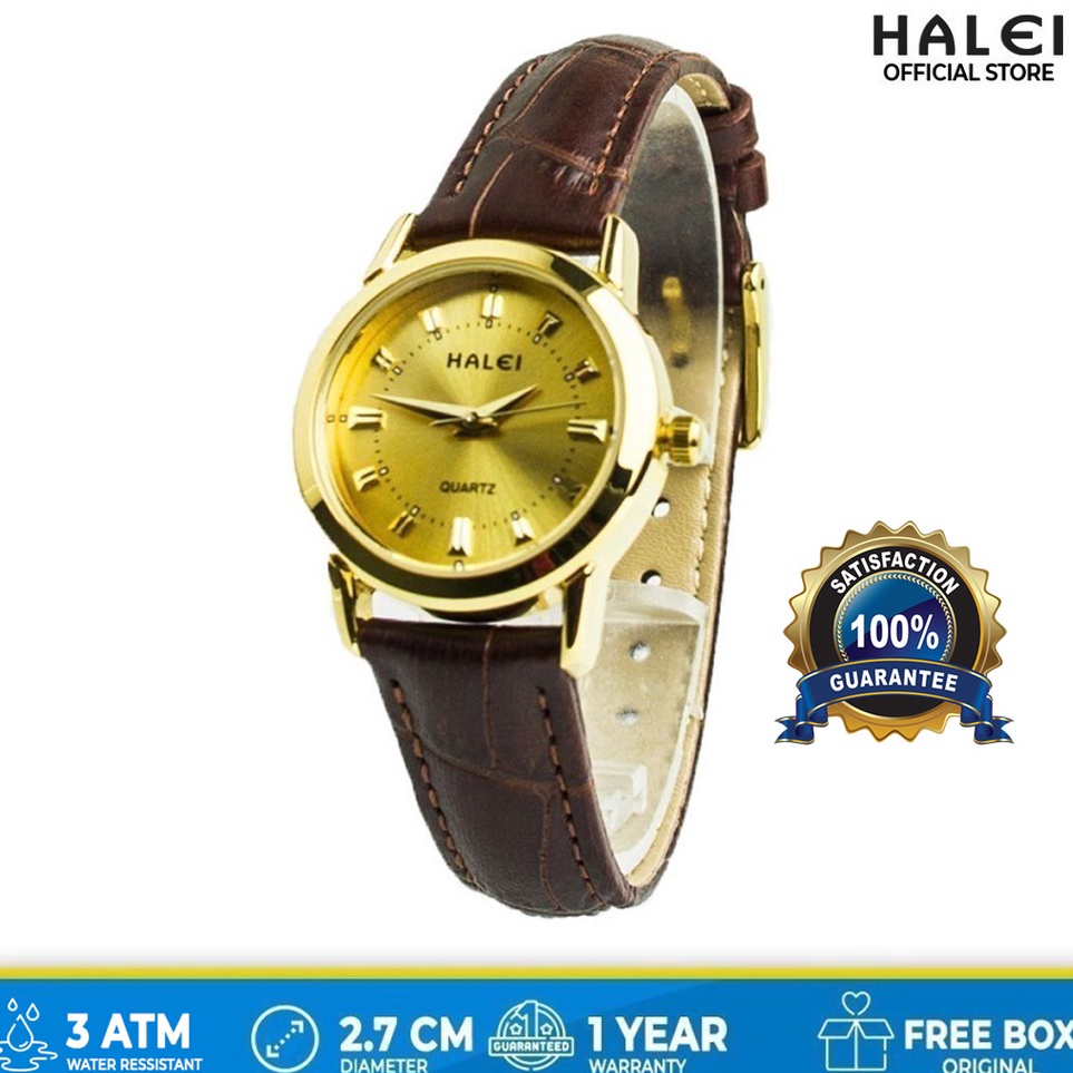 Diskon Halei watch Original jam tangan kulit wanita Tahan air Free Box Halei Gold 502 L Garansi Resm