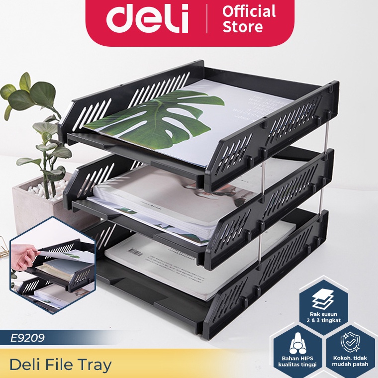 

Termurah Deli File Tray / Rak File Susun Bahan Plastik 2/3 Tingkat E920X