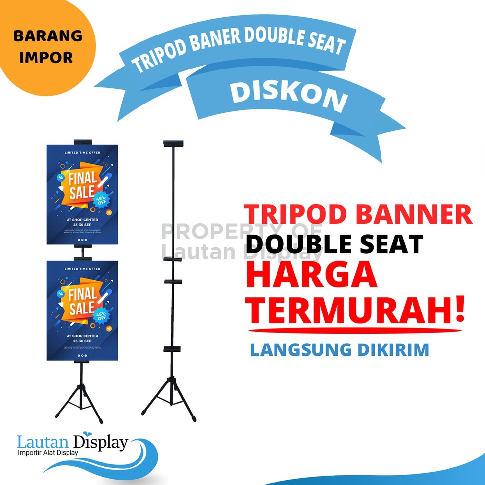 CHEKOUT Tripod Stand Banner 4 Sisi Doubble Seat Stand Banner Atas Bawah Ukuran 2 Meter