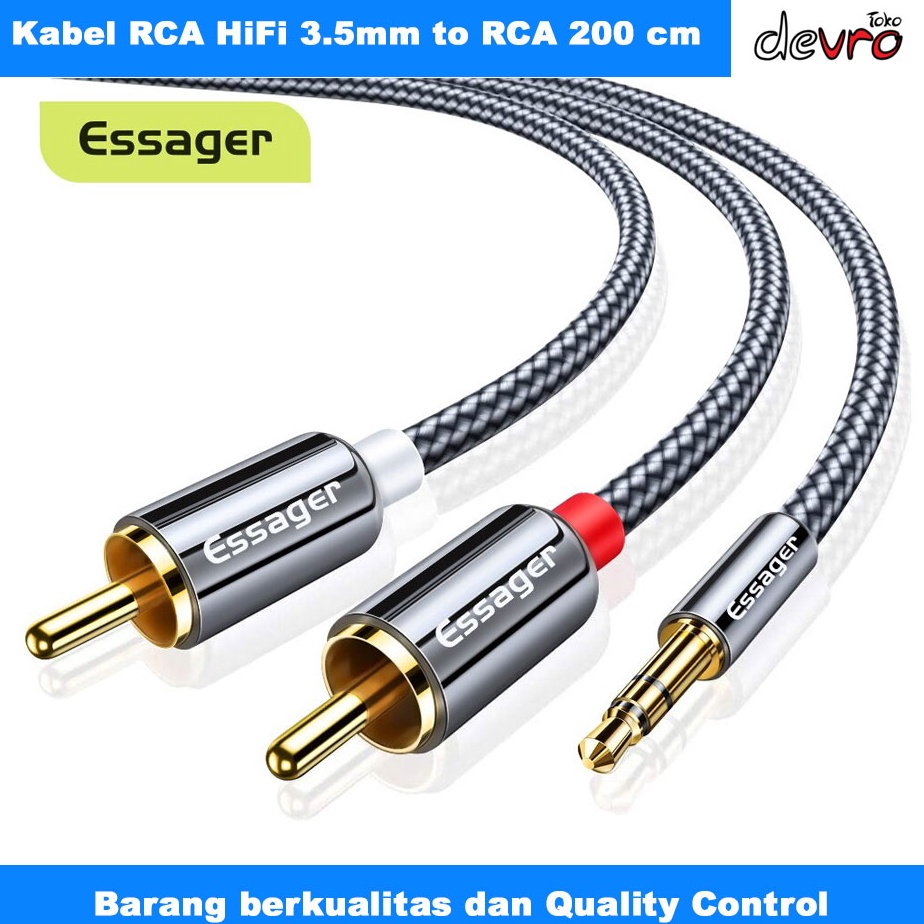 TREN TERBARU Kabel RCA ke Jack Aux 3.5mm - Kabel Audio HiFi 3.5mm to RCA 2 Meter - Essager AV117
