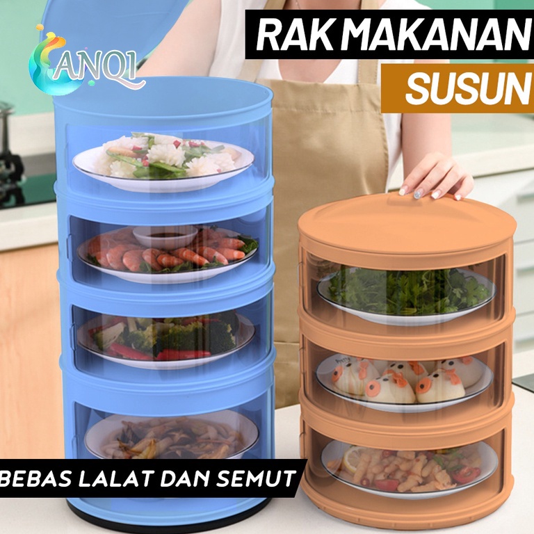 TOP SALE ANQI SHOP Food Cover Layer Penutup Makanan Tudung Saji Tutup Sayur Susun 4 Tingkat Tudung S