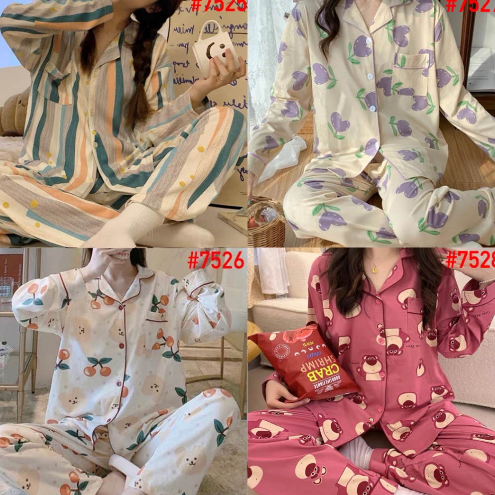 MURAH Piyama Baju Tidur Wanita JALJA PP Import Leisure Wear Model Korea Fashion Kerah Kancing Lengan