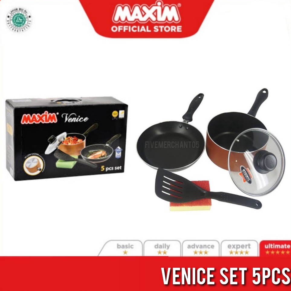 ➲➛☆ Panci Set Maxim Venice 5pcs Panci Teflon Set Maxim Venice Set Panci Wajan Teflon Maxim Set Ready