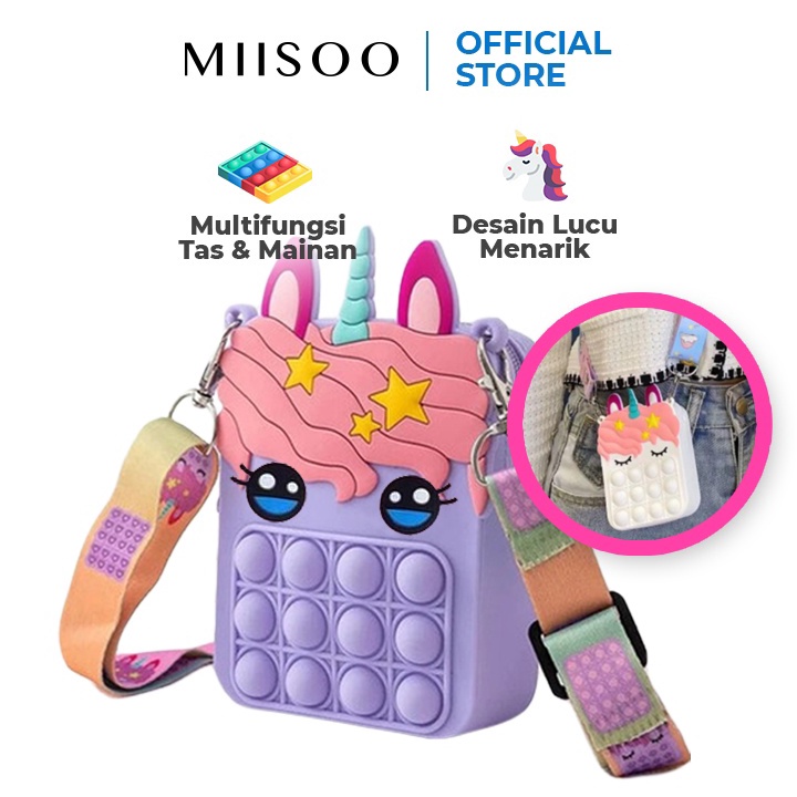 Harga Termurah MIISOO Tas Selempang Anak POP IT Rubber Jelly/Tas cewe anak Silicon Unicorn cupcakes 