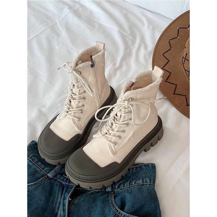 Putih Fashion All-Match Gaya Inggris Bersol Tebal Martin Boots Wanita 2023 Musim Gugur Baru Bertumit