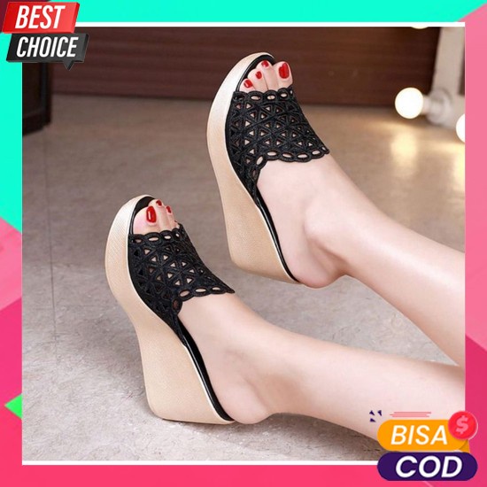 Sanzeil Jeger Wedges Slip Wanita Model Bertali Import Terbaru 2707 Bisa Cod Delmoris Rafina Series D