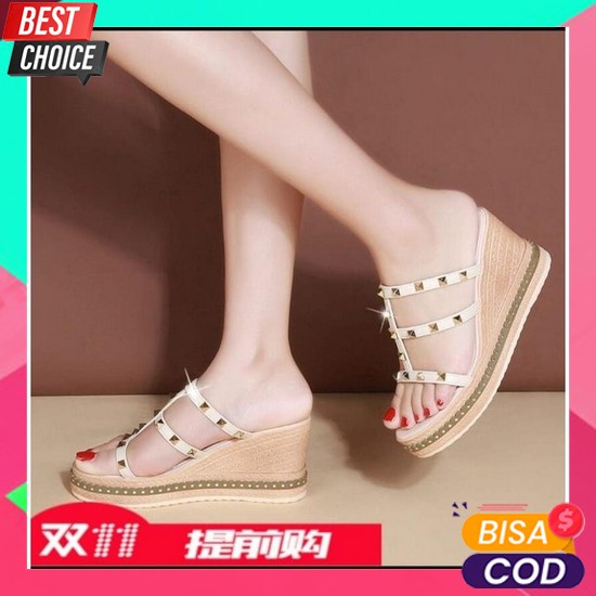 Sepatu Wedges Wanita Korea Import Casual Tinggi Premium Branded American Eagle Sandal Tali Wedges By
