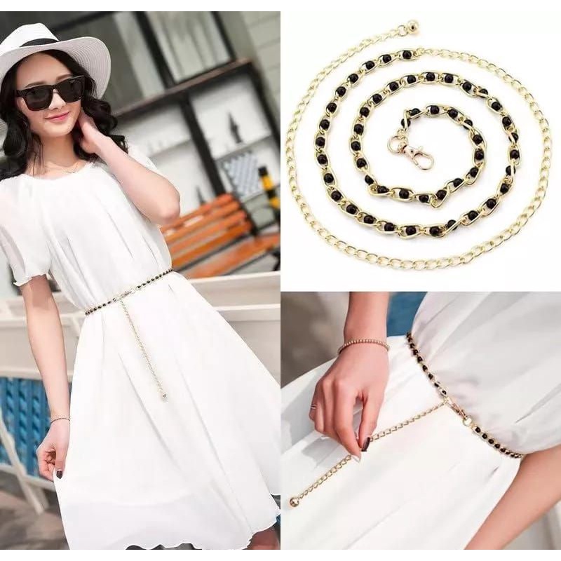 Ikat Pinggang Belt Rantai Slim Model Mutiara Imitasi Ikat Pinggang Fhasion Wanita