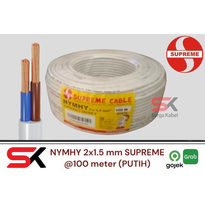 KABEL LISTRIK NYMHY 2x1.5 mm SUPREME / KABEL SERABUT NYMHY 2x1.5 mm Best Seller