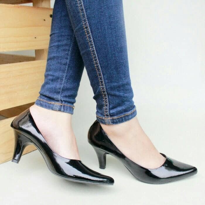 SALE SEPATU WANITA HIGH HEELS PANTOFEL 7CM HITAM