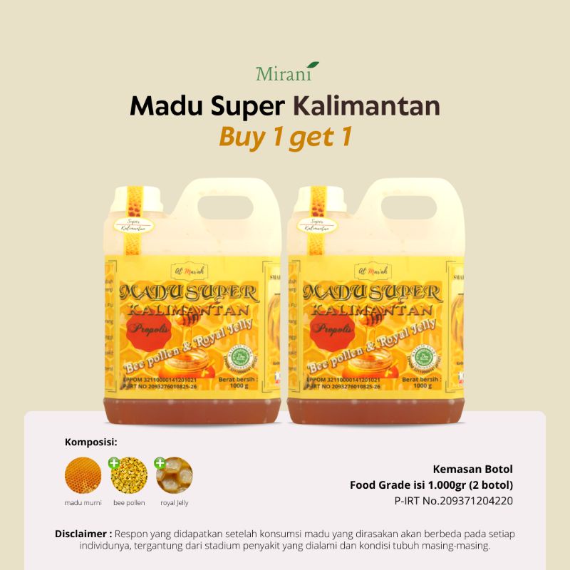 

mirani-(buy 1 get 1) madu super Kalimantan propolis 2kg al-mar'ah