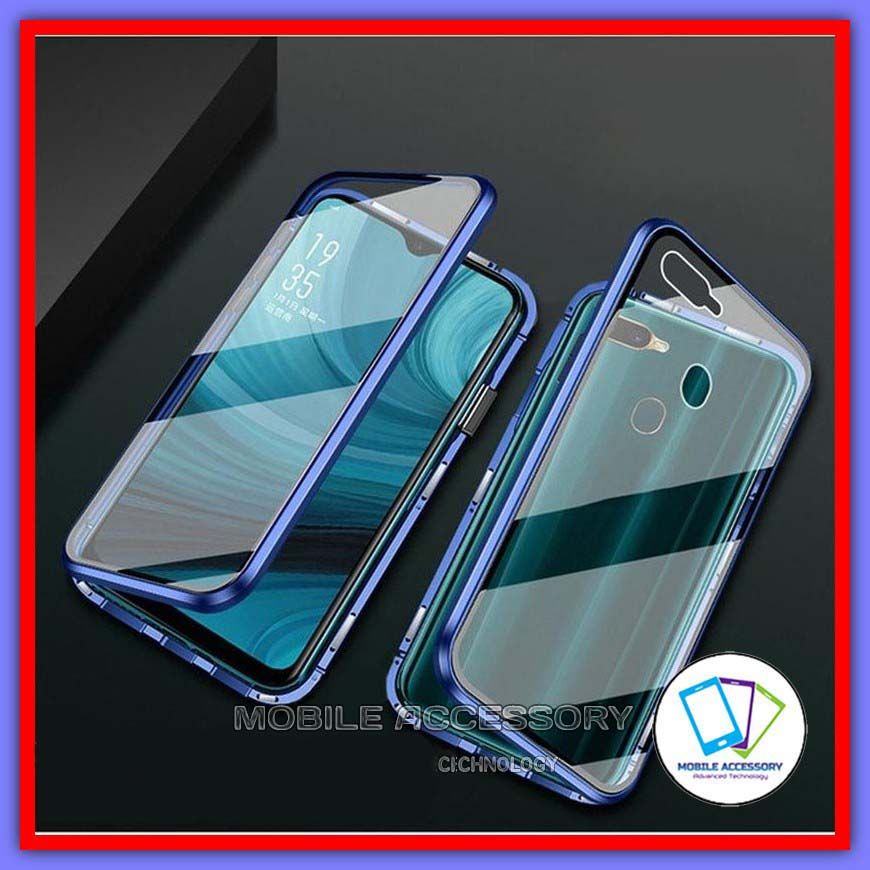 Hard Case Magnetic Oppo A7 2018 Double Glass 2 Sisi Depan Belakang Kaca Metal Cover Casing Murah